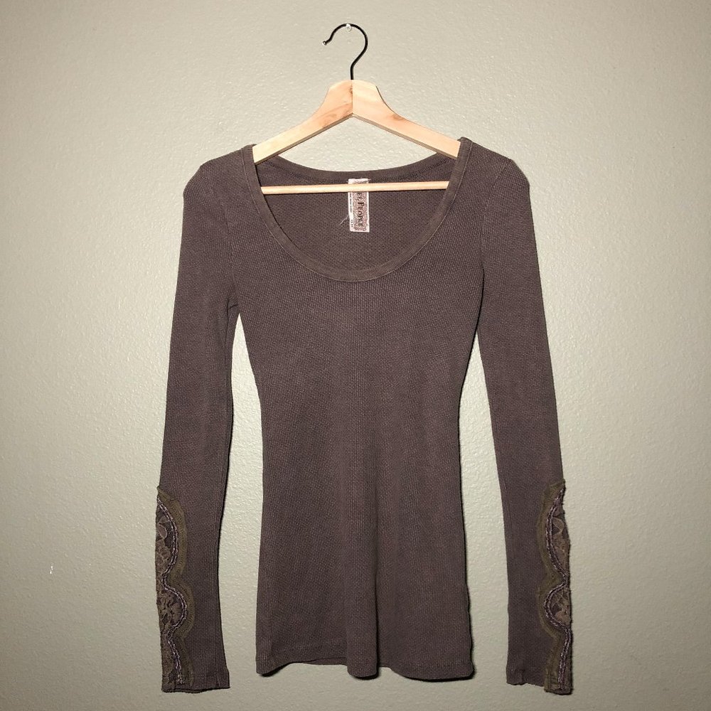 Free People Lace Cuff Thermal Top